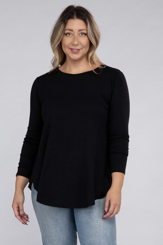 Zenana Clothing Plus Size Long Sleeve Round Neck Round Hem Top