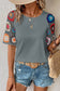 Blueberi B Women's Geometric Round Neck Short Sleeve Blouse Polyester Elastane Size S-XL