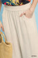 Umgee oatmeal linen wide leg cropped pants with lace trim close-up waist