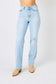 Judy Blue Women’s Full Size High Waist Distressed Straight Jeans Cotton Polyester Spandex Size S-24W