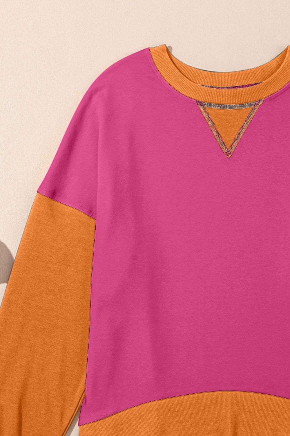 Blueberi B Women's Contrast Round Neck Long Sleeve Sweatshirt Polyester Cotton Size S-2XL