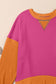 Blueberi B Women's Contrast Round Neck Long Sleeve Sweatshirt Polyester Cotton Size S-2XL