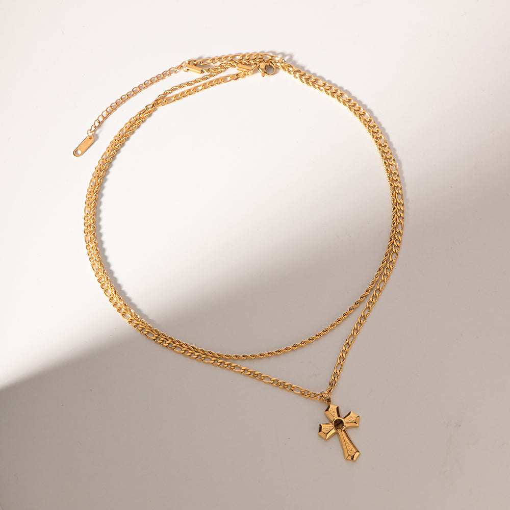 Women’s 18K Gold-Plated Double Layered Cross Necklace