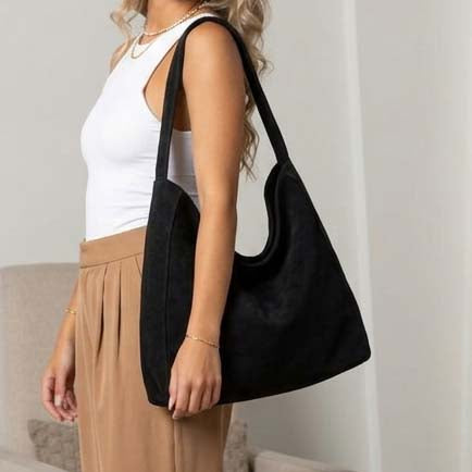 Miranda Oversized Hobo Shoulder Bag | Vegan Suede, Cotton/Polyester Lining | 15.25 x 4.5 x 13.75 in