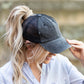 Distressed Cotton Twill Mesh Nylon Messy Bun Ponytail Ball Cap | One Size