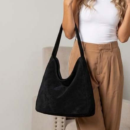 Miranda Oversized Hobo Shoulder Bag | Vegan Suede, Cotton/Polyester Lining | 15.25 x 4.5 x 13.75 in
