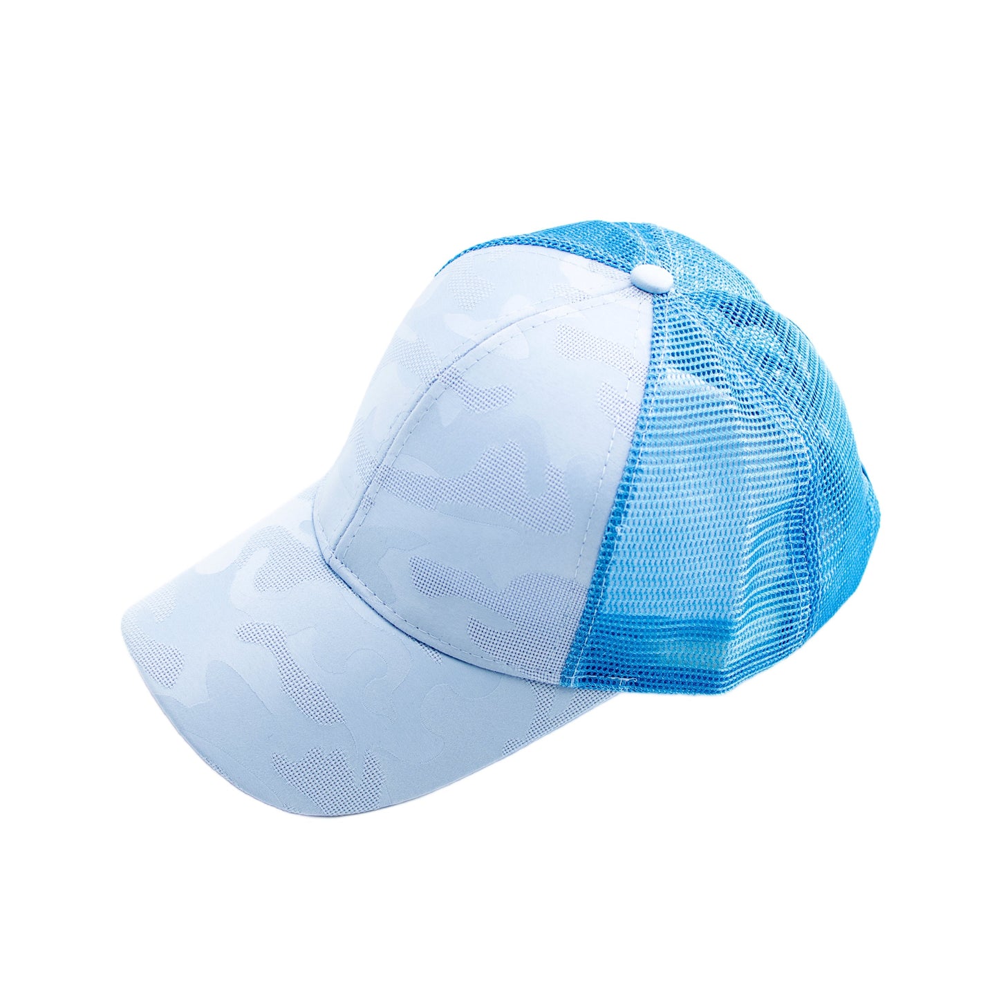 Monochromatic Camo Mesh Back Snapback Messy Bun Ponytail Opening Baseball Cap | Teen–Adult