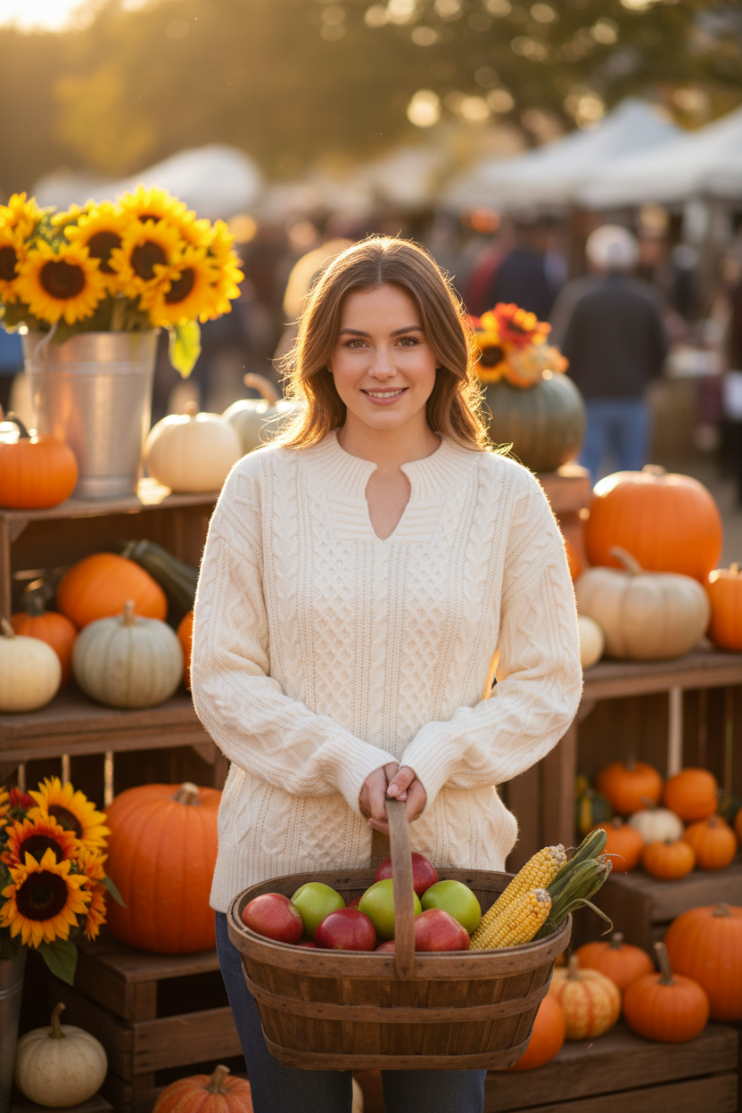 Blueberi B Cable-Knit Sweater — Fall Farmers Market Front-Facing