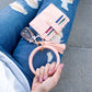 Gold Hardware Clear ID Slot Card Wallet Button Snap Tassel Key Ring Bracelet | 4.5" x 4"