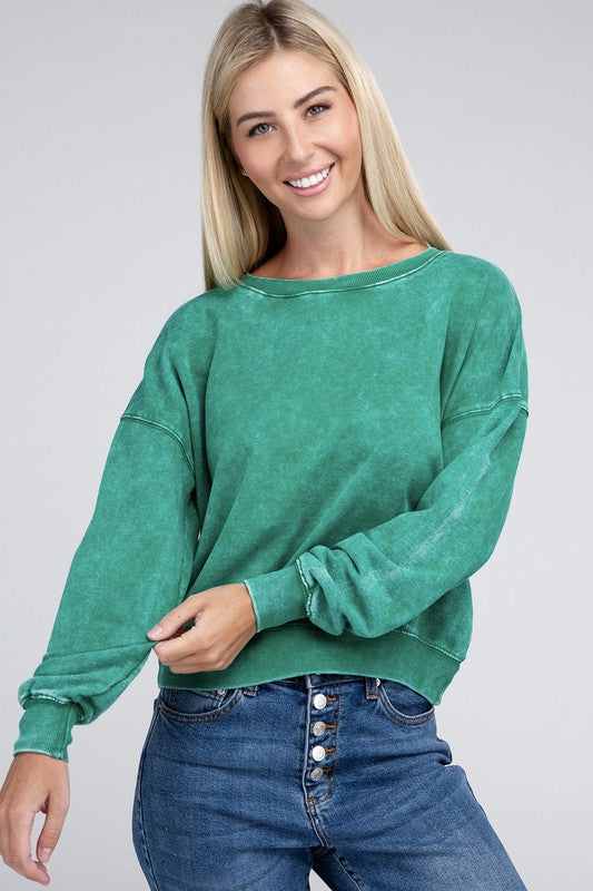 Zenana Clothing French Terry Boat Neck Pullover Long Sleeve Top