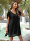 Blueberi B Women's Slit Openwork V-Neck Cover-Up Polyester One Size
