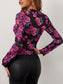 Blueberi B Women’s Floral Mock Neck Long Sleeve Top Polyester S-2XL