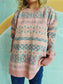Blueberi B Women’s Geometric Round Neck Dropped Shoulder Sweater Polyester Acrylic One Size
