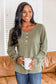 Blueberi B Women’s Slit Waffle Knit Long Sleeve T-Shirt Polyester Size S-2XL