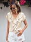 Blueberi B Women's Ruffled V-Neck Short Sleeve Blouse Polyester Spandex Size S-XL