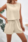 Blueberi B Women's Round Neck Top and Drawstring Shorts Set Polyester Spandex Size S-XL