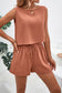 Blueberi B Women's Round Neck Top and Drawstring Shorts Set Polyester Spandex Size S-XL