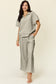Double Take Women’s Full Size Texture Half Zip Short Sleeve Top and Pants Set Polyester Spandex Size S-3XL