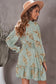 Blueberi B Women’s Floral Deep V Long Flounce Sleeve Mini Dress Polyester Spandex Size S-XL