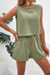 Blueberi B Women's Round Neck Top and Drawstring Shorts Set Polyester Spandex Size S-XL