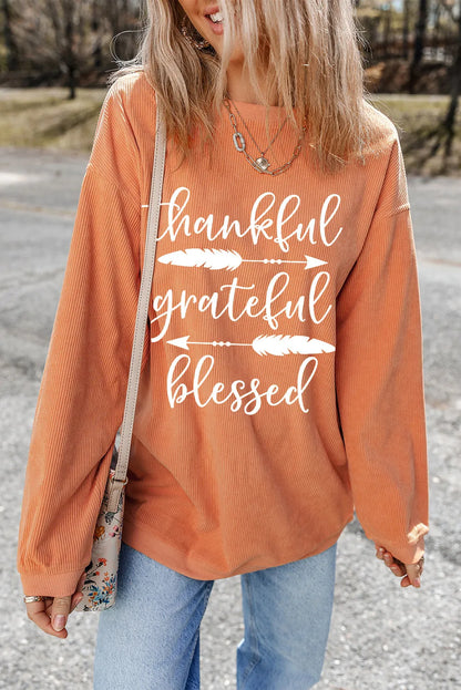 Blueberi B Women’s Letter Graphic Round Neck Long Sleeve Sweatshirt Polyester Size S-2XL