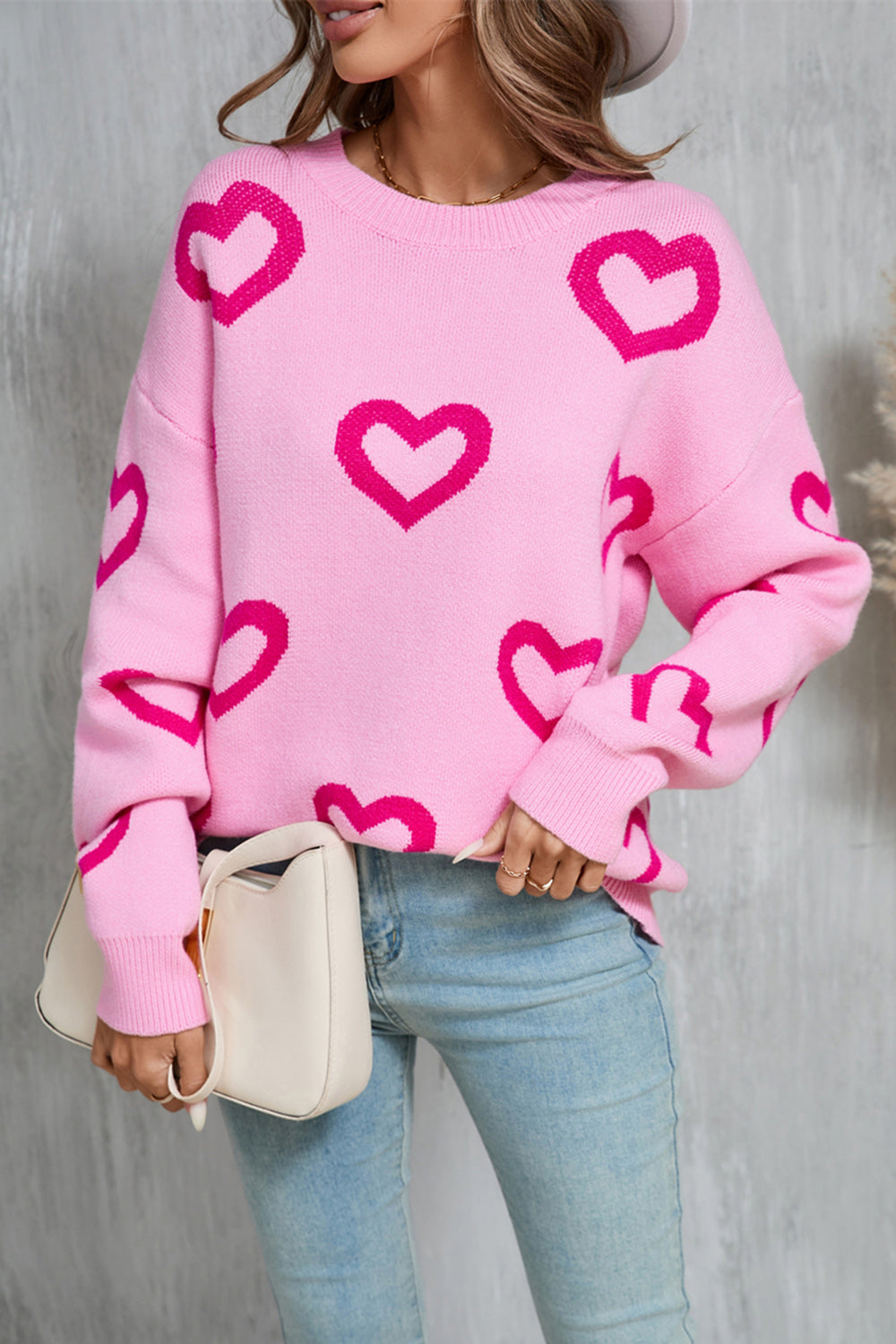 Blueberi B Women’s Angel Wings Heart Round Neck Dropped Shoulder Long Sleeve Sweater Acrylic Polyester Size S-XL