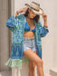 Blueberi B Women's Fringe Printed Open Front Cover-Up Viscose Size S-XL