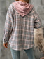 Blueberi B Women's Plaid Long Sleeve Hooded Jacket Cotton Polyester Size S-2XL