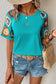 Blueberi B Women's Geometric Round Neck Short Sleeve Blouse Polyester Elastane Size S-XL