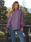 Blueberi B Women's  Slit Round Neck Long Sleeve Sweatshirt Rayon Polyester Size S-2XL