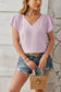 Blueberi B Women's Ruched V-Neck Flounce Sleeve Blouse Polyester Size S-2XL