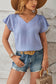 Blueberi B Women's Ruched V-Neck Flounce Sleeve Blouse Polyester Size S-2XL