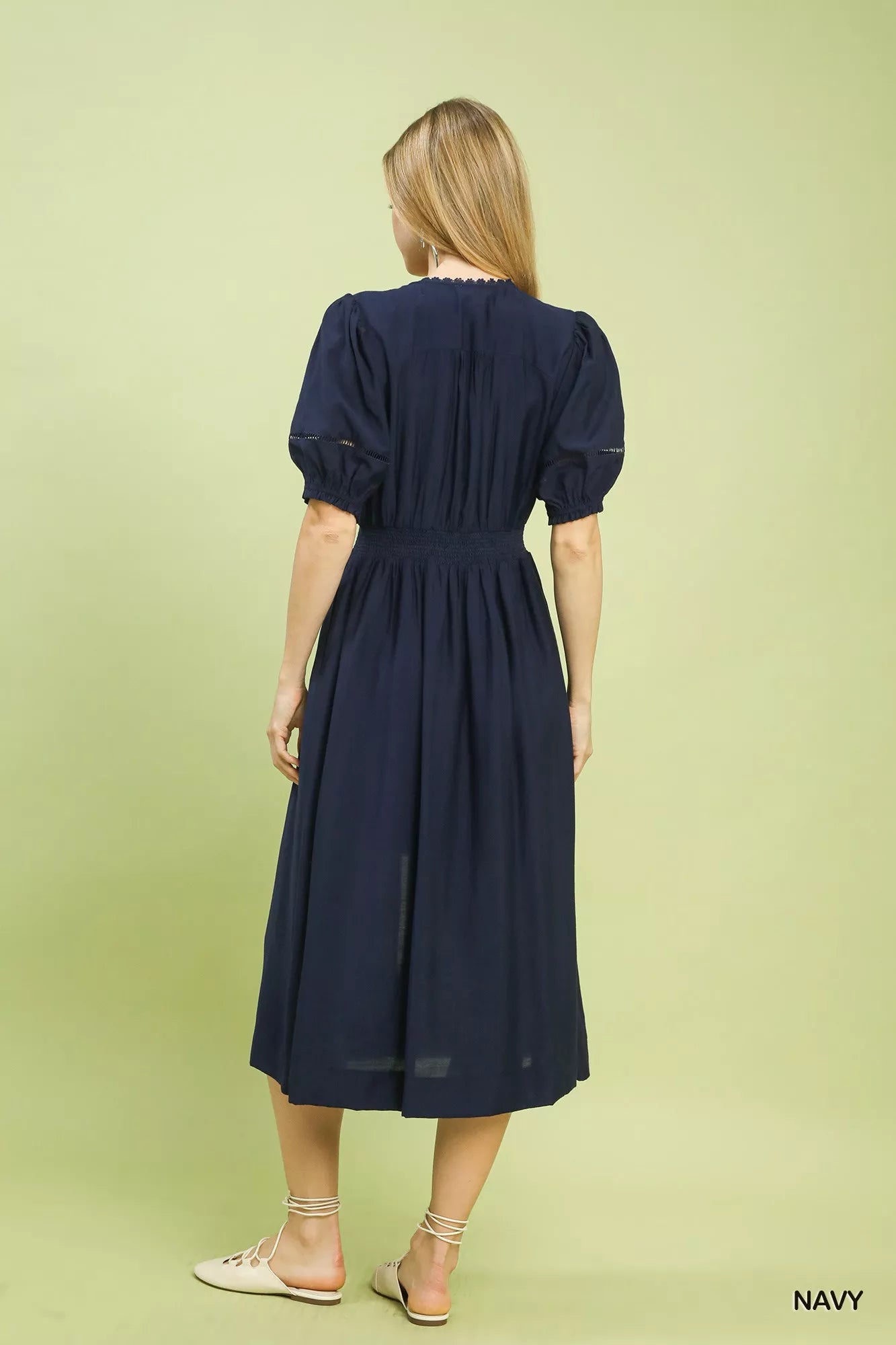 Blueberi Boutique navy midi dress back view