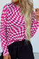 Blueberi B Women’s Checkered Mock Neck Long Sleeve Blouse Polyester Elastane Size S-XL