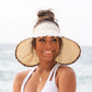 100% Breathable Straw Leopard Trim Foldable Wide Brim Bow Visor | One Size