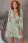 Blueberi B Women’s Floral Deep V Long Flounce Sleeve Mini Dress Polyester Spandex Size S-XL