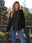 Blueberi B Women's  Slit Round Neck Long Sleeve Sweatshirt Rayon Polyester Size S-2XL
