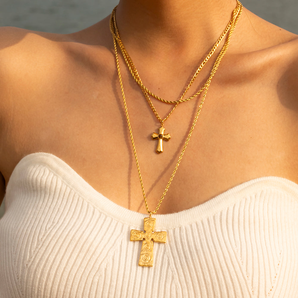 Women’s 18K Gold-Plated Double Layered Cross Necklace