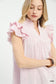 Umgee ruffled sleeve textured blush pink striped blouse at Blueberi Boutique