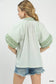 Umgee sage striped puff sleeve blouse back view