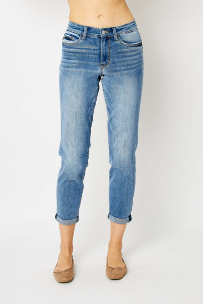 Judy Blue Women’s Full Size Cuffed Hem Low Waist Slim Jeans Cotton Polyester Spandex Rayon Size 0-24W