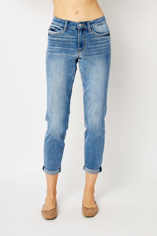 Judy Blue Women’s Full Size Cuffed Hem Low Waist Slim Jeans Cotton Polyester Spandex Rayon Size 0-24W