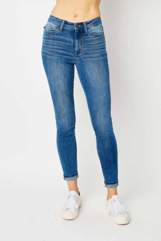 Judy Blue Women’s Full Size Cuffed Hem Low Waist Skinny Jeans Polyester Cotton Rayon Spandex Size 0-24W