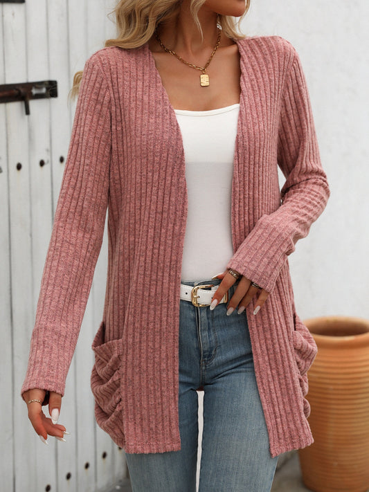 Blueberi B Women’s Open Front Long Sleeve Ribbed Cardigan Rayon Polyester Rayon Polyester Size S-2XL