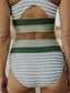 Blueberi B Women's Striped Scoop Neck Wide Strap Swim Top and Bottom Set Nylon Polyester Size XS-2XL