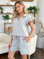 Double Take Women’s Full Size Texture Flounce Sleeve Top and Drawstring Shorts Set Polyester Spandex Size S-3XL