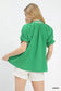 Umgee green textured v-neck top with lace trim detail