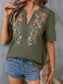 Blueberi B Women's Embroidered Notched Short Sleeve T-Shirt Polyester Elastane Size S-2XL