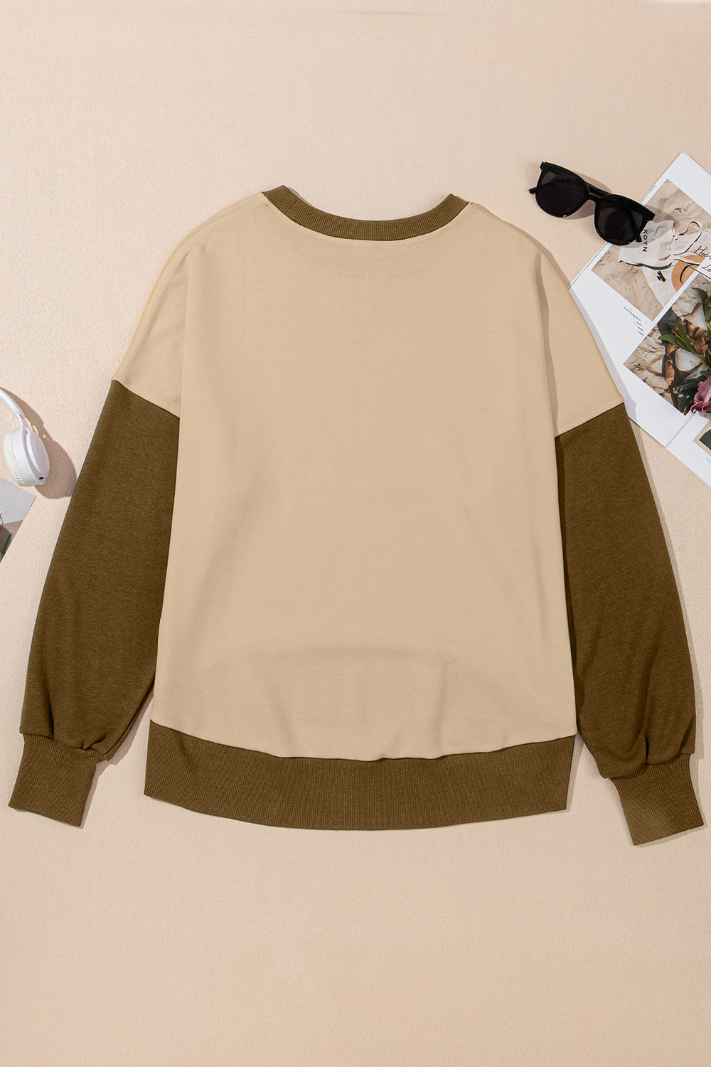 Blueberi B Women's Contrast Round Neck Long Sleeve Sweatshirt Polyester Cotton Size S-2XL