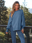 Blueberi B Women's  Slit Round Neck Long Sleeve Sweatshirt Rayon Polyester Size S-2XL